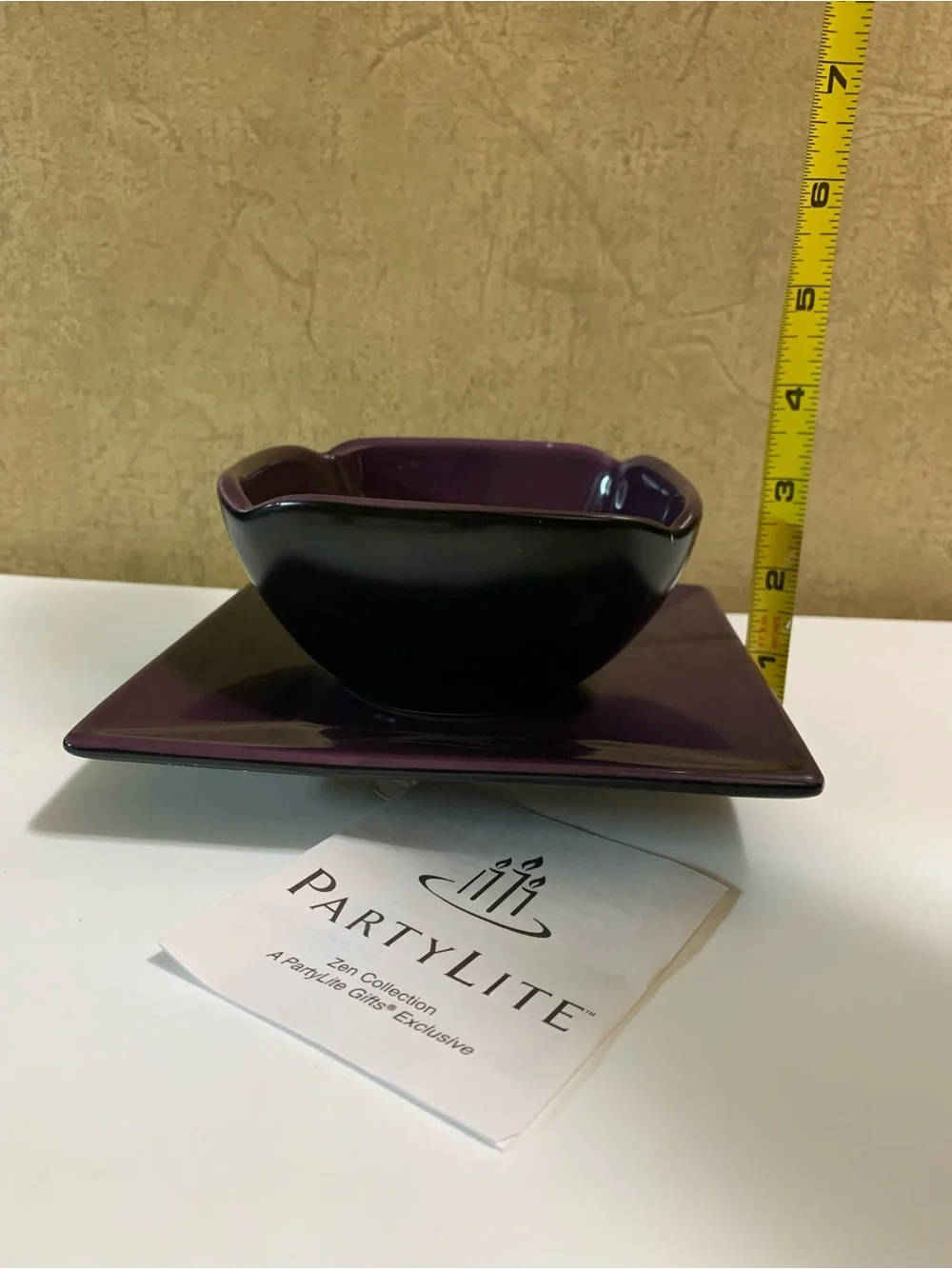 PartyLite Purple Ceramic Bowl & Matching Plate Candle Holder P8082 NEW in Box